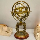 Solid Brass Armillary Sphere 18  Astrolabe Globe On Rosewood Compass Base Gift