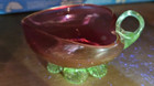 Antique Victorian Hand-blown Uranium cranberry Glass Dishes Pair Richardson 1890