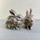 Floral Ceramic Bunny Figurines Set - Decorative Rabbits For Home Decor