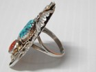 Vintage Navajo Indian Mid Century Sterling Silver Coral Turquoise Ring Sz  9 1 4