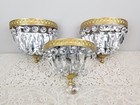 Vintage Set Of 3 Hollywood Regency Crystal   Gilt Ceiling Fixture   Wall Sconces