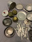 38 Vtg Tin Kids Make Believe Toy Dishes Kitchen Cooking Dinnerware Utensils Pans