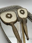 Vintage Vanity Set Mirror Brush Comb Tray Guilloche Style Gold Floral Handles