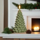 Primitive Christmas Ragon House 7  Dark Green 3d Flame Balsam Tree Candle W  Tim