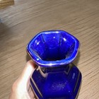 Vtg  Cobalt Blue 6 25  Vase W  Flowers   Gold Metallic