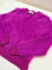 Central Park West Kid Magenta Fuzzy Shaggy Knit Crewneck Sweater