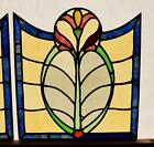 19  Tall Pair Of Vintage French Art Deco Stained Glass Panels With Flowers