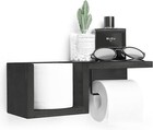 Rustic Black Wooden Toilet Paper Holder With Shelf Wall Mount Farmhouse Bathroom