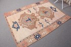 4x5 6 Ft Vintage Rug  Turkish Accent Rug  Beige Orange Plants   Trees Wool Rug