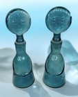 Mcm Decanter Bottles Vintage Aqua Blue Glass Female Woman With Stoppers Set Of 2