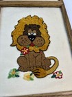Vtg  Crewel Embroidery Giraffe Duck Lion Chipmunk Finished Retro Stitchery Frame