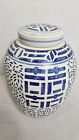 Antique Chinese Double Happiness Blue And White Porcelain Lidded Ginger Jar Urn