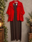 Vintage 90s Studio Ease Dress Set 22w Floral Maxi Red Jacket Whimsigoth Boho