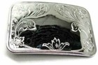 South-western Belt Buckle Etched Floral Shiny Silver Tone Engraveable