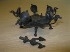 Antique Basta Tribal Indian Bronze 5-peacock Kumkum Tikka Box 5 Hinged Pots Legs