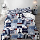  3pcs Nautical Bedding Set  Navy Blue Duvet Cover King Sailing  no Comforter 