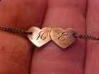1920s Entwined Engraved Double Hearts W   m E  Initials Gold Filled Anklet 9 25 