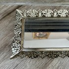 Vtg Hollywood Regency Mirrored Vanity Tray Gold Metal Filigree Perfume Dresser