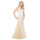 Champagne Lace Mermaid Long Prom Dress Wedding Gown