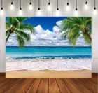 Summer Tropical Beach Backdrop 7x5ft Blue Sea Luau Palm Leaves Ocean Island