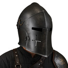 Medieval Crusader Knight Helmet Black Steel Armor Larp Cosplay Costume