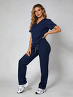 Women Medical Scrub Set V-neck Top Straight Leg Pants Nurse Uniform S-xxl