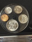 Mellon Bank Clear Acrylic Paperweight With Encased  1958 U s  Coins