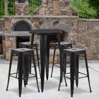 24   Round Black Metal Indoor-outdoor Restaurant Bar Table Set W 4 Barstools