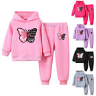 Girls Sports Athletic Tracksuit Printed Pullover Hoodie With Jogger Pants Set