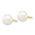 10k Yellow Gold 6-7mm White Round Freshwater Cultured Pearl Ball Stud Earrings