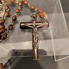 Vtg Catholic Rosary Olive Wood Beads 23    Crucifix   Miraculous Medal Virgin Mary