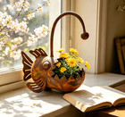 Rustic Wrought Iron Lantern Fish Planter  Rustic Metal Yard Art Decor