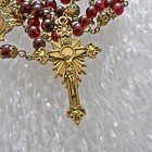 Vintage Gold Starburst Jesus Christ   Sacred Heart W prayer Ruby Red Glass Beads