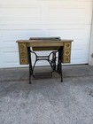 Antique Vintage Singer Sewing Machine In Cabinet  Treadle Table Wrought Iron 