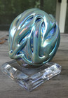 Signed Lotton Studios Art Glass Cypriot Lava Threaded Egg Paperweight Sculpture