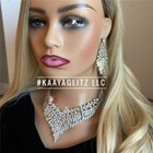 Silver Rhinestone Necklace Earrings Set Statement Wedding Bridal Jewelry Sets