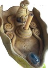 Vintage Carved Bamboo And Casting Clay Incense Burner With Bird And Stones