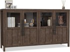55 Inch Modern Farmhouse Sideboard Buffet Cabinet 4 Glass Doors Wood Credenza