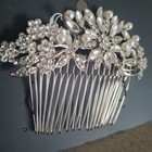 Floral Faux Pearl Crystal Rhinestone Clear Bridal Hair Comb Silvertone Bling New