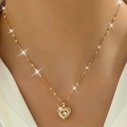 18k Gold Plated Womens Necklace Cubic Zircon Heart Pendant Stainless Steel Chain