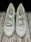 Elegant Park White Lace Bridal Shoes Round Toe Rhinestone Buckle Size 9 