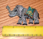 Vintage Bettina Von Walhof Rhinestone Brooch -elephant W blanket - Signed  1980s