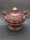 Vintage Style Decorative Lidded Urn Jar Red Gold Resin Baroque Accent Home Decor