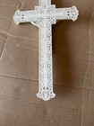 Vintage Ornate Wall Crucifix White Filigree Cross Silver Tone Jesus