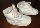 Antique White Scalloped Edge Leather Stitched Laced Baby Shoes Booties
