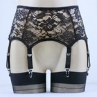Luxallacki Hollow Lace Floral Garter Belt With 6 Straps Metal Clasp Lingerie