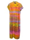 Paradise Hawaii Vintage 60 s Tiki Muu Muu Asian Inspired Colorful Pencil Dress