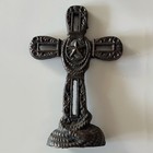Set Of 3 Cast Iron Cross Figurines Rustic Black Decorative
