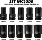 10pcs 1-inch Drive Deep Impact Socket Set Metric Cr-mo 41mm Deep Spindle Axle