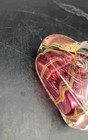 Rollin Karg Signed Red White Opalescent Swirl Heart Art Glass Paperweight 2 5 